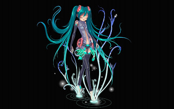 Hatsune Miku, blue, miku, black, hatsune, walk HD wallpaper