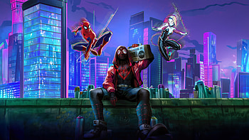 Miles Morales And Gwen Stacy Epic Partnership, spiderman-into-the-spider-verse, superheroes, movies, spiderman, animated-movies, artwork, digital-art, art, gwen-stacy HD wallpaper