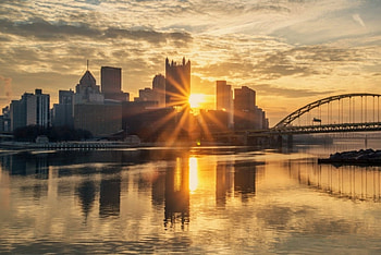 'Sunrise in Pittsburgh, Pa.'....., Pa, Pittsburgh, city, sunrise HD wallpaper