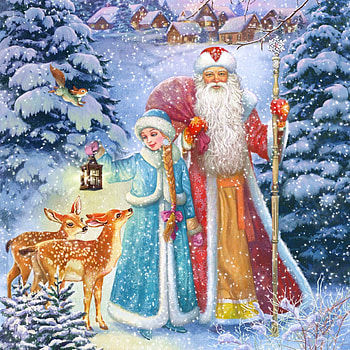 :-), animal, blue, winter, vitaly dudarenko, coipl, santa, craciun, art, girl, illustration, orange, fantasy, deer, christmas, lantern, child, squirrel HD wallpaper