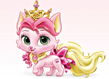 Rouge, palace pets, animal, belle, white, cute, disney, cat, pink, fantasy, yellow HD wallpaper