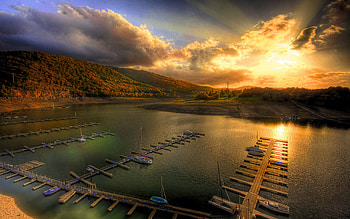 Sunset, harbour, boat, colorful, sand, colors, pier, peaceful, beauty, beach, sailboats, reflection, boats, trees, mountains, water, ocean, sea, landscape, beautiful, sailboat, view, marina, clouds, sailing, nature, sky, port, lovely, splendor HD wallpaper
