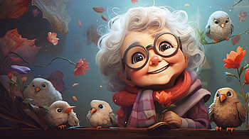 AI-Generated Art: Charming Grandmother with Birds, AI Art, woman, Grandmother HD wallpaper