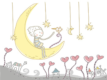 Hearts, Moon, Love, Light, Light Coloured HD wallpaper