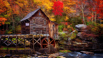 Autumn mill, colorful, creek, mill, fall, trees, autumn, water, forest, foliage HD wallpaper