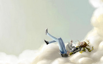 MUSIC FLOAT, clouds, music, girl, head HD wallpaper