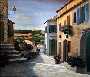 Town, street, art, painting, house HD wallpaper