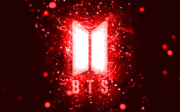 BTS red logo, , red neon lights, creative, red abstract background, Bangtan Boys, BTS logo, music stars, BTS, Bangtan Boys logo HD wallpaper