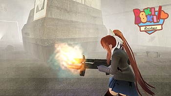 Monika with gun, Monika (Doki Doki Literature Club!), gun, video game, Doki Doki Literature Club! HD wallpaper