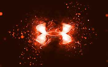 Under Armour orange logo, , orange neon lights, creative, orange abstract background, Under Armour logo, brands, Under Armour HD wallpaper