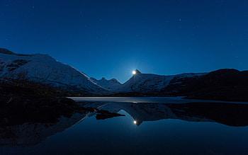 Mountain Moon Reflection In Water, mountain, moon, reflection, water, nature HD wallpaper