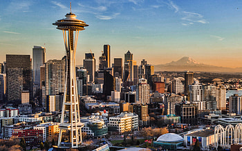 Seattle Space Needle, Sunset, Skyscrapers HD wallpaper