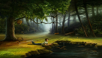 Perfect Summer Afternoon, kid safe, little boy, fantasy, fishing HD wallpaper