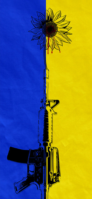 Ukrainian flag, assault, gun, art, blue, yellow, sunflower, rifle HD phone wallpaper