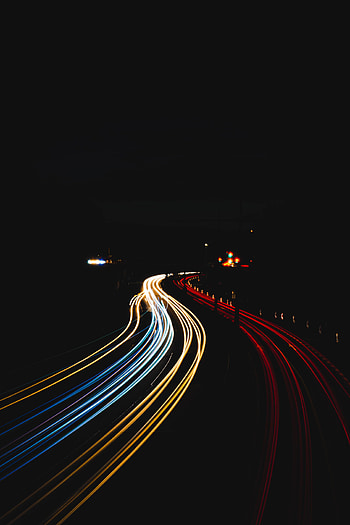 Night, Lights, Dark, Road, Long Exposure HD phone wallpaper