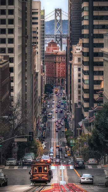 North America, Downhill road traffic, graphy , San Francisco Golden Gate Bridge HD phone wallpaper