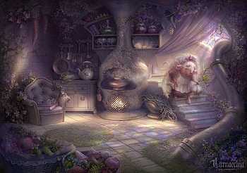 Kitchen, cornacchiart, purple, fantasy, art, hedgehog, olga cornacchia, cornacchiaart HD wallpaper