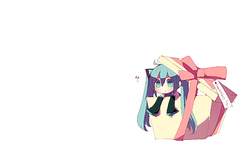 Miku present, blue, white, ribbon, tag, vocaloid, miku, pink, hatsune, birtay HD wallpaper