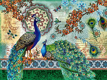 Peacocks, art, bird, paun, painting, pictura, peacock, pasari HD wallpaper