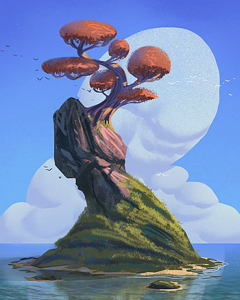 Water, Art, Rock, Wood, Tree, Island HD phone wallpaper