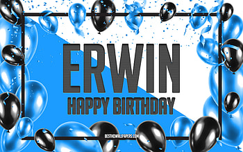 Happy Birtay Erwin, Birtay Balloons Background, Erwin, with names, Erwin Happy Birtay, Blue Balloons Birtay Background, Erwin Birtay HD wallpaper