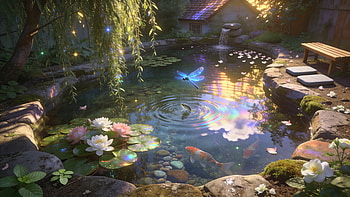 Garden Pond, Pond, Koi, Water Lily, Butterfly HD wallpaper