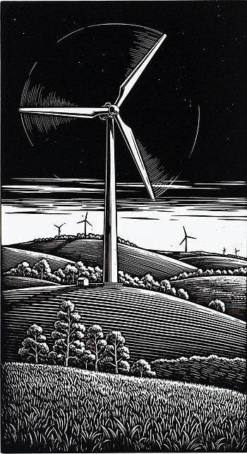 Moonlit Windfarm / Lunar Windscape / Midnight Turbine Mobile, landscape HD phone wallpaper