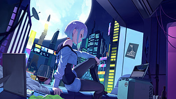 Anime Girl Alone At Room Drinking Wine, anime-girl, artist, artwork, art, digital-art, pixiv HD wallpaper