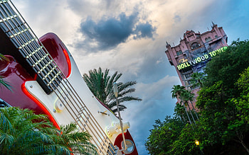 huge guitar by the hollywood tower, tower, huge, trees, guitar, building, sky HD wallpaper