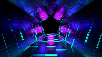 Pink Blue Neon Cuba Tunnel Shapes Abstract HD wallpaper