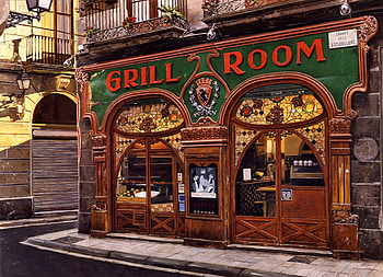 Grill Room, architecture, art, landscape, beautiful, restaurant, artwork, scenery, wide screen, painting HD wallpaper
