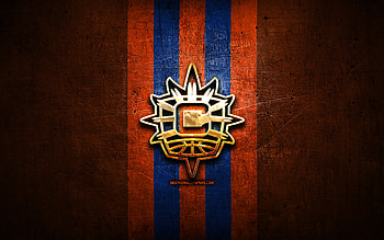 Connecticut Sun, golden logo, WNBA, orange metal background, american basketball team, Connecticut Sun logo, basketball HD wallpaper