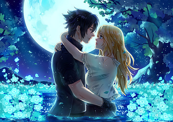 Noctis And Stella From Final Fantasy XV Under The Moon, final-fantasy-xv, final-fantasy, games, artist, artwork, digital-art, deviantart, couple, love HD wallpaper