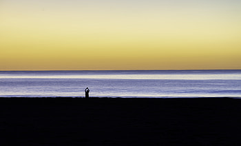 Sunset, Sea, Beach, Silhouette, Miscellanea, Miscellaneous, Loneliness, Lonely, Alone HD wallpaper