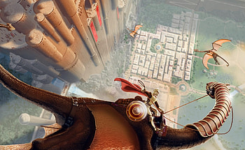 Fantasy, Sky, City, Lock, Flight, Dragon, Warrior HD wallpaper