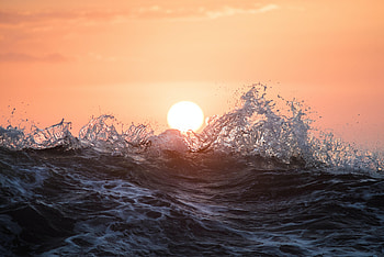 Nature, Water, Sunset, Sun, Waves, Spray HD wallpaper