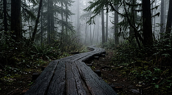 Misty Forest Trail — | Whispering Mist: Forest Path | Fogbound Trail (), Boardwalk HD wallpaper