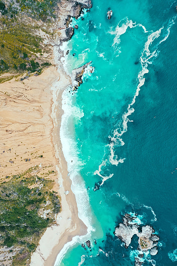 Nature, Sea, Waves, Beach, Sand, View From Above, Shore, Bank HD phone wallpaper