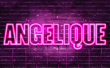 Happy Birtay Angelique, , pink neon lights, Angelique name, creative, Angelique Happy Birtay, Angelique Birtay, popular french female names, with Angelique name, Angelique HD wallpaper