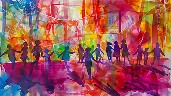 children,playground, child, Playground, silhouette, watercolor, colorful HD wallpaper