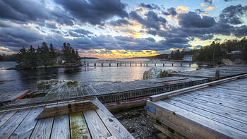 beautiful harbor at sunset r, island, bridge, r, harbor, docks, sunset HD wallpaper
