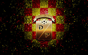 Deportivo Pereira FC, glitter logo, Categoria Primera A, red yellow checkered background, soccer, colombian football club, Deportivo Pereira logo, mosaic art, football, FC Deportivo Pereira, Colombian football league HD wallpaper