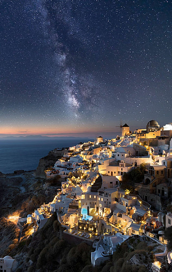 Greece, Nighttime allure, Magical landscapes, Enchanted charm HD phone wallpaper
