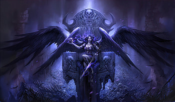 Black Angel sitting on throne, fantasy, artwork HD wallpaper