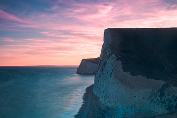 Cliff Long Exposure , long-exposure, cliff, sunset, sea, ocean, pink, nature HD wallpaper