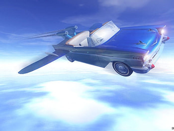 Flying Car, headlights, 3d, car, clouds, sky, fins, fly HD wallpaper