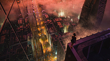 Urban Sunrise In The Clouds, alone, walking, artist, artwork, digital-art, artstation HD wallpaper