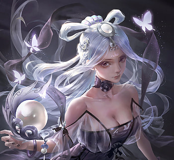 Pearl, fantasy, art, tong si, girl, luminos, tongsi HD wallpaper