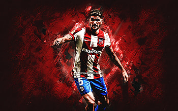 Rodrigo De Paul, Atletico Madrid, Argentine footballer, red stone background, grunge art, football, Atletico Madrid footballers HD wallpaper