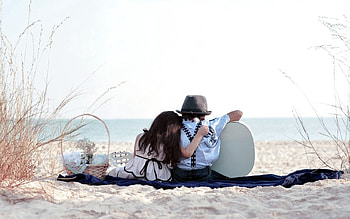 Grass, Sand, Love, Couple, Pair, Girl, Basket, Date HD wallpaper